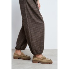 Nişantaşı Shoes Elie Rome Bej Süet Deri Tırtıklı Kalın Taban Günlük Kadın Loafer