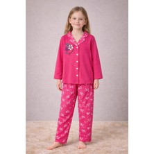 Beka Kids Çiçek Desenli Uzun Kollu Önden Düğmeli Gömlek Yaka Kız Çocuk Mevsimik Pijama Takımı