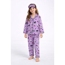 Beka Kids Desenli Uzun Kollu Önden Düğmeli Gömlek Yaka Kız Çocuk Pijama Takımı Ve Göz Bandı