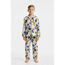 Beka Kids Renkli Karakter Desenli Uzun Kollu Önden Düğmeli Gömlek Yaka Erkek Çocuk Pijama Takımı Ve Göz Bandı