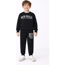 Beka Kids Erkek Çocuk Siyah Baskılı İki İplik Rahat Eşofman Takımı