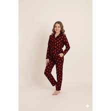 Beka Kids Desenli Uzun Kollu Önden Düğmeli Gömlek Yaka Kız Çocuk Pijama Takımı