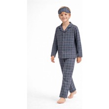 Beka Kids Erkek Çocuk Önden Düğmeli Kareli Pijama Takımı - Göz Bantlı