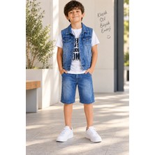 Candar Denim Kumaş ve Tişörtlü Çocuk Takımı – 5/12 Yaş