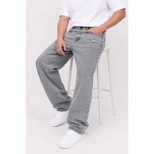 We 11 Eleven Erkek Gri Yıkamalı Bol Paça Jean Pantolon Oversize Baggy Rahat Kesim Kot Pantolon