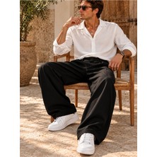 We 11 Eleven Erkek Siyah Baggy Pantolon Ekstra Bol Paça Oversize Salaş Rahat Kesim Mevsimlik