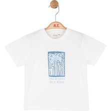 Nk Kids Erkek Bebek 1-4 Yaş Palmiye Desenli Kısa Kol T-Shirt Ekru