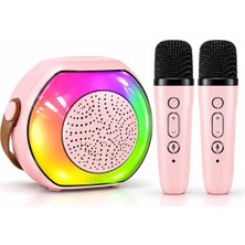 Die Grup Tr Wireless Rgb Işıklı Kablosuz Karaoke Hoparlör Seti – 5W Güçlü Ses 2 Adet Kablosuz Mikrofon Tf Kart/tws Destekli Taşınabilir Hoparlör (Pembe)