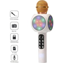 Die Grup Tr LED Işıkli Şarjlı Kablosuz Karaoke Mikrofon Bluetooth Hoparlör Ses Değiştirme Sd Kart USB Girişli Beyaz WS-1816