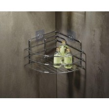 Krom Paslanmaz Köşe Duş Rafı Şampuanlık 21 cm – Yapışkanlı/vidalı (Tekli, Banyo Köşeli