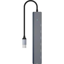 Die Grup Tr 5gbps Çoklayıcı Adaptör 7 In 1 Type-C To Usb, Power/güç Destekli, Pc Bilgisayar Uyumlu Tip C Çevirici Adaptör Çok Portlu Çoklayıcı 7 In 1 USB Hub Gri Renk (ZR782 - Type-C)