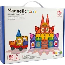 Die Grup Tr Kzl Kids Home Renkli Manyetik Yapı Blokları ve Araç Seti 7.5 cm 59 Parça 188M81