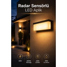 Die Grup Tr 30W Radar Sensörlü LED Duvar Apliği, 3000K, 2350 Lümen, IP65, Siyah
