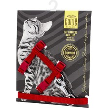 Dokumadan El Yapımı Kedi Göğüs & Gezdirme Takımı, 1X25-40 Cm, Kırmızı
