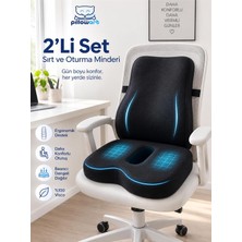 Die Grup Tr Pillowart Ortopedik Sırt ve Oturma Minderi SETI%100 Visco – Bel Destekli Ergonomik Ofis ve Araç Minderi 2 Li Set Siyah 32 x 55