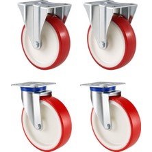 Frefly Store Teker Seti 4'lü Set 200X50 mm 2 Sabit 2 Döner Tablalı Rulmanlı Endüstriyel Makine Mobilya Tekeri