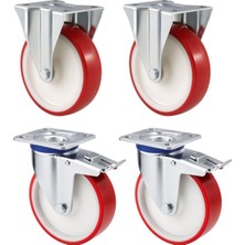 Frefly Store Frenli Teker Seti 4'lü 200X50 mm 2 Sabit 2 Döner Tablalı Rulmanlı Endüstriyel Makine Mobilya Tekeri