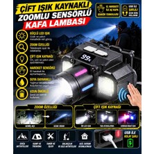 NF-636 Profesyonel Şarjlı LED Kafa Feneri – Çift Işıklı, Zoomlu, El Hareket Sensörlü, Dijital Şarj Göstergeli, Güçlü Aydınlatmalı Kamp ve Balıkçı Feneri
