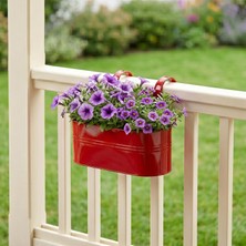 Die Grup Tr Askılı Metal Elips Saksı - Sökülebilir Askılı Balkon Saksılık ve Çiçeklik 7 Litre (Kırmızı)