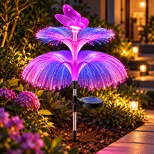 CoverZone Solar Kelebekli Bahçe Lambası 85 cm Renkli LED Aydınlatma Güneş Enerjili, Fiber Optik Işık Saçaklı Dekoratif Dış Mekan Süsü, Toprağa Saplanabilir Metal Kazıklı, Çiçek Formlu Tasarım | S54