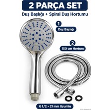 Plodna House 2 Parça Duş Seti – Krom Duş Başlığı + 150 cm Spiral Hortum