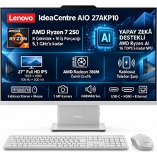 Lenovo Ideacentre Aıo 27AKP10  Ryzen 7 250 24GB 512GB SSD 27" Fhd IPS Windows 11 Pro Yapay Zeka Destekli All In One Bilgisayar F0JE002STR S4