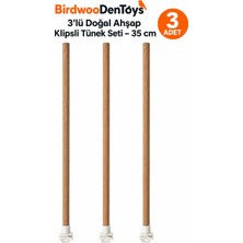 Bird Wooden Toys 3'lü Doğal Ahşap Klipsli Tünek Seti 35 cm