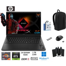 Hp Hyperx Omen 15 Amd Ryzen 7 260(YENI Nesil Işlemci) 24GB 1tb SSD RTX5060 W11 Pro 15.3" Wuxga 165Hz Taşınabilir Bilgisayar D62C8EA Duddi Çanta+Mouse+Mousepad+Usbbellek+Temizlikkit