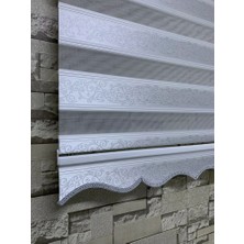 Perdeciniz Gümüş Simli Jakarlı Sarmaşık Desen Zebra Perde(Etekli) Enxboy