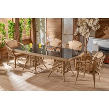 Viona Home Eyfel Rattan Bahçe Balkon Yemek Takımı 6 Kişilik