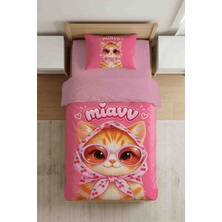 Luvis Store Süslü Kedi Desenli Tek Kişilik Kız Çocuk Nevresim Takımı - Çarşaflı