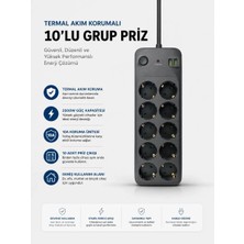 Herşey Trend Termal Akım Korumalı USB Type-C Girişli 10'lu Grup Priz 2500W Güç Kapasitesi (Kopya)