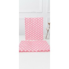 Aybaş Kağıtçılık 25X31 cm 12 Adet Pembe Beyaz Puantiyeli Büyük Boy Kraft Kağıt Çanta, Hediye Poşeti