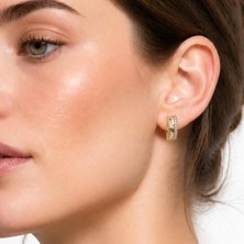 14 K Altın Görünümlü Xuping Şent Zirkon Şerit Taşlı Halka Küpe