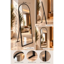 Koçak Home Kemerli Boy Aynası 60X180 cm Siyah Metal Çerçeveli Ayaklı ve Duvara Asılabilir Tam Boy Ayna