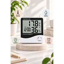 Beyzana Dijital Termometre Sıcaklık ve Nem Ölçer Masa Saati Alarm