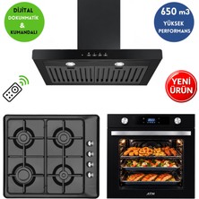 Eminçelik &  Afm Marka A8A  Siyah Turbo  3'lü Ankastre Set (Fırın+ Emaye Ocak +Dijital Davlumbaz)