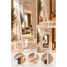 Koçak Home Ayaklı Boy Aynası 60X180 cm Beyaz Metal Çerçeveli Kemerli Oval Tam Boy Dekoratif Ayna