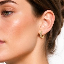 14 K Altın Görünümlü Xuping Yuvarlak Zirkon Taşlı Halka Küpe