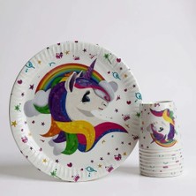 Cadde Süs Unicorn Temalı 8`li Kağıt Tabak Bardak Seti