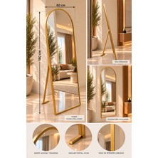 Koçak Home Ayaklı Boy Aynası 60X180 cm Gold Metal Çerçeveli Kemerli Oval Tam Boy Dekoratif Ayna