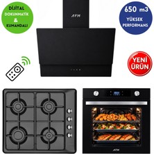 Eminçelik ve Afm Marka / Roetto Siyah 3'lü  Ankastre Set (FM7600 + 31 222 Emaye + FM3400B Dijital )
