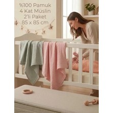 Manora 2 Li Paket 4 Katlı Müslin Bebek Battaniyesi 85X85 cm - Bebek Örtüsü & Yeni Doğan Kundak - Somon& Yeşil