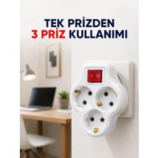 Herşey Trend Tek Prizi 3’lü Yapan Anahtarlı Priz Adaptörü Topraklı Priz Çoğaltıcı