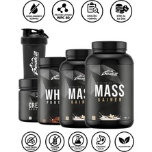 Peak 2 Hacim 13: 2 Adet Mass Gainer 2x3 kg Vanilya + Whey Protein 500 gr Çikolata + Kreatin Monohidrat 300G Aromasız + Shaker