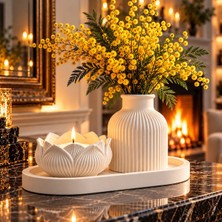 Nevhan Sanat Lotus Dekor Seti – Vazo, Tepsi ve Dekoratif Mumluk