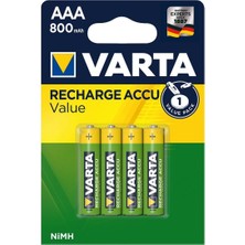 Varta 56613 800 mAh AAA İnce Kalem Pil 4'lü Paket 1,2 V Şarj Edilebilir Uzun Ömürlü