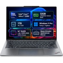 Lenovo ThinkPad X9-14 G1 Intel Core Ultra 7-258V 32GB LPDDR5x 1TB SSD 14 inç 2.8K 120Hz OLED W11 Pro Copilot Dokunmatik Laptop (21QA0025TX)
