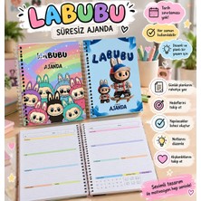 Ufen Labubu Sevimli Tasarımlı Süresiz Ajanda ve Planlayıcı - Spiralli Haftalık & Aylık Defter, Sticker Hediyeli -  (Mavi ve Çok Renkli Seçenekli)