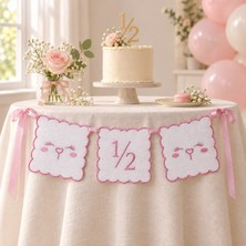 Tly Home Textiles Tly Home & Baby 1/2 Yaş Nakışlı 3’lü Doğum Günü Flaması(Pembe)